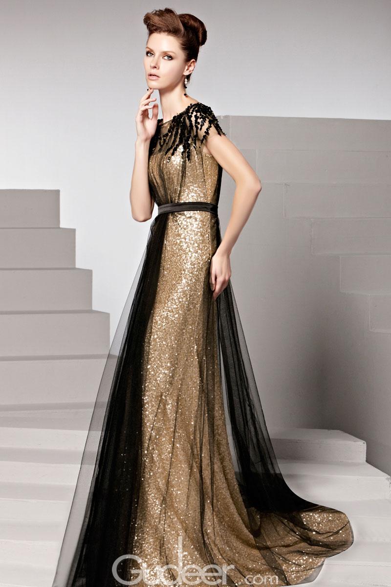 black and gold long sequin dress