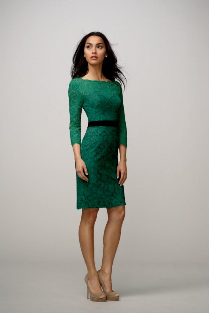 Emerald Green Dress With Black Lace - Fashion Week Collections