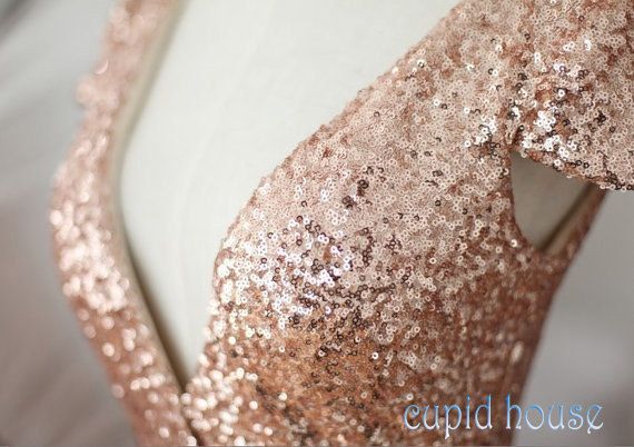 Rose Gold Long Sequin Dress - Details 2017-2018