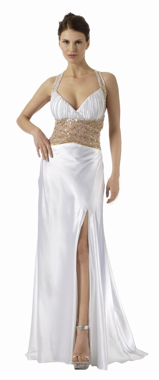 White And Gold Halter Prom Dress : Fashion Week Collections