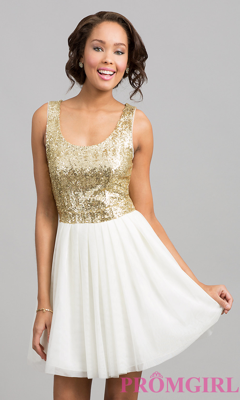 white and gold sequin short dress