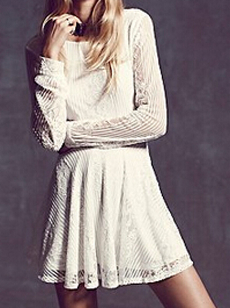 White Long Sleeve Flare Dress & Help You Stand Out