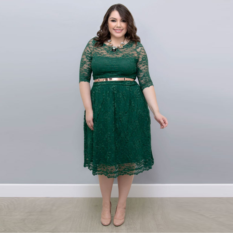 Plus Size Green Lace Dress : Make You Look Thinner