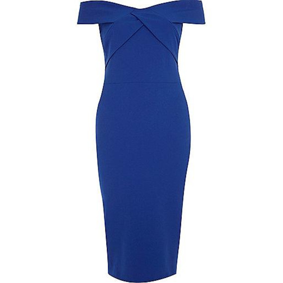 River Island Blue Bardot Dress & Show Your Elegance In 2017