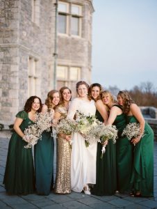 emerald green and gold bridesmaid dresses